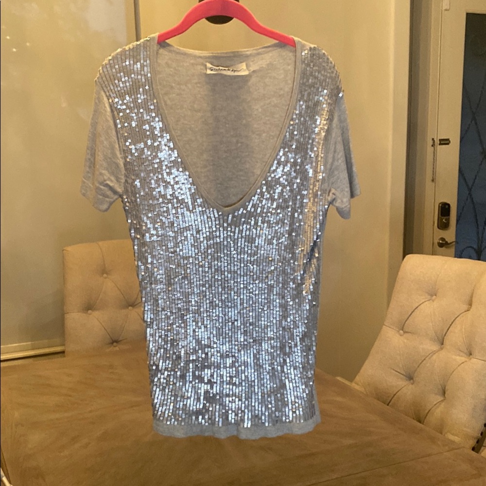 Sequin Silver T-shirt V-Neck Top